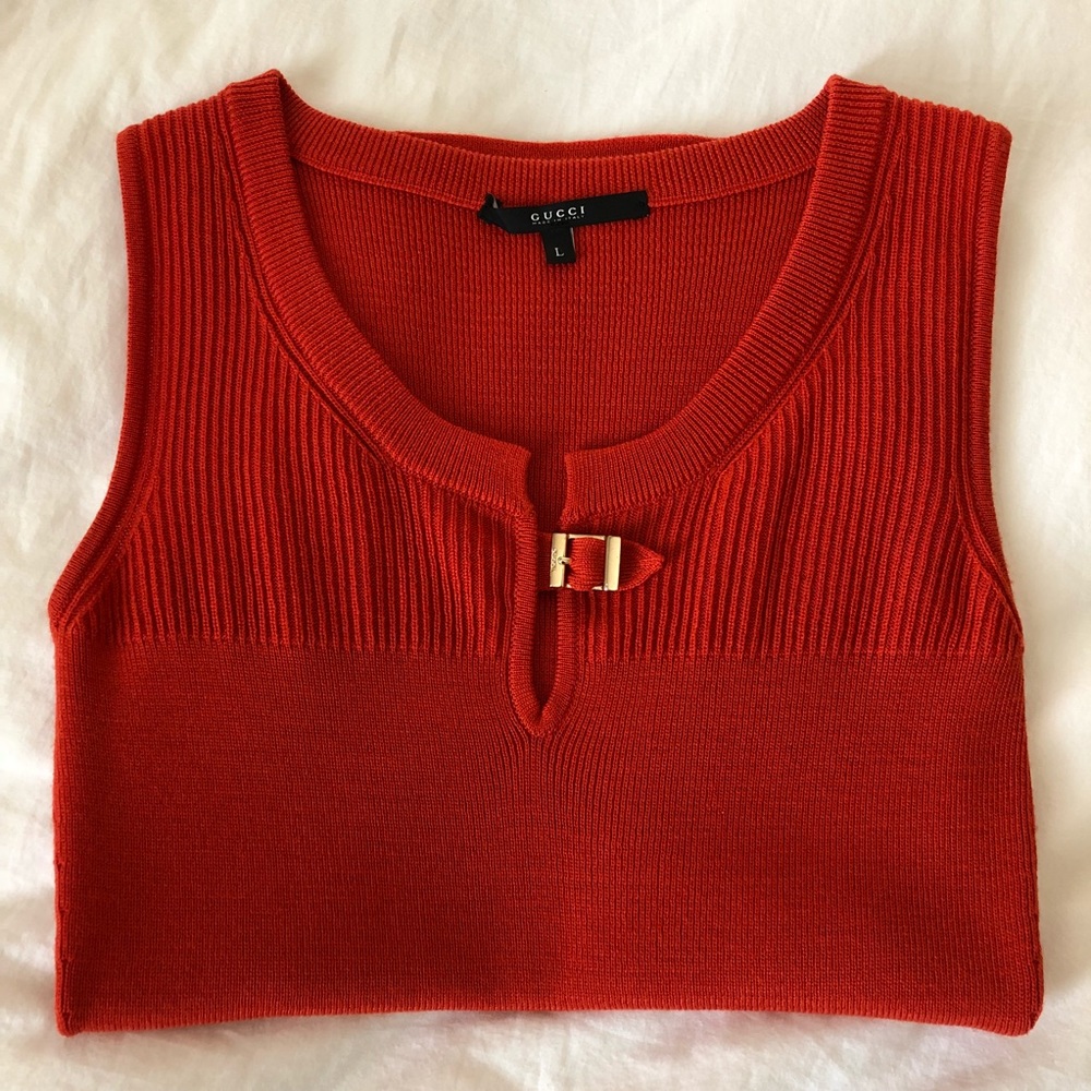 Gucci Sleeveless Top With Gold Buckle Detail